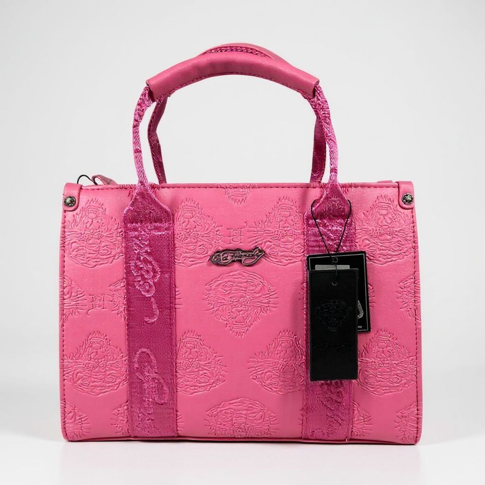 Ed Hardy Pink Tiger Embossed 100% PU Tote Crossbody Satchel Purse Tote Bag NWT